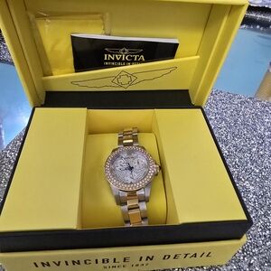 Invicta Gold and Silver Watch with Crystal Accents
